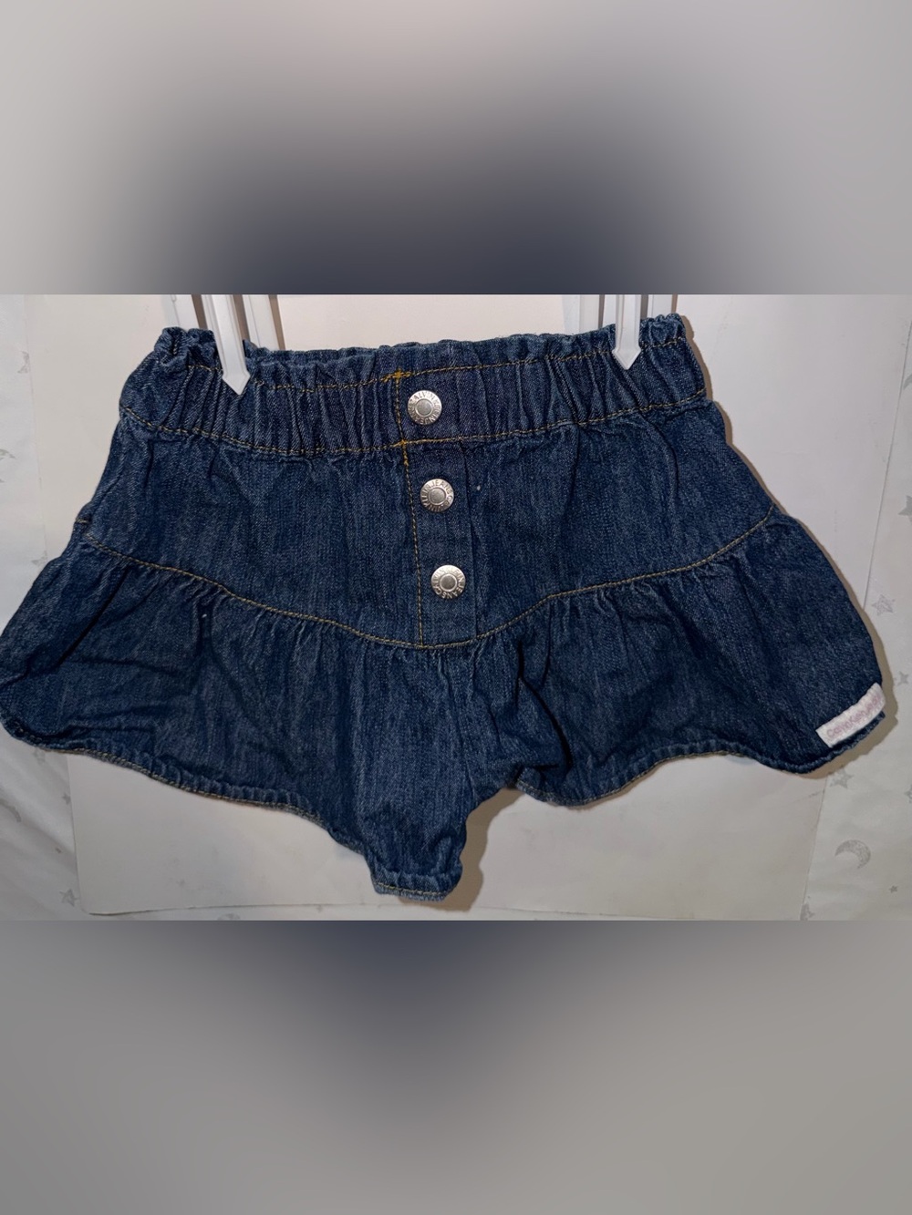 Girls Dark Blue Denim Ruffle Skort with Button Front / Calvin Klein